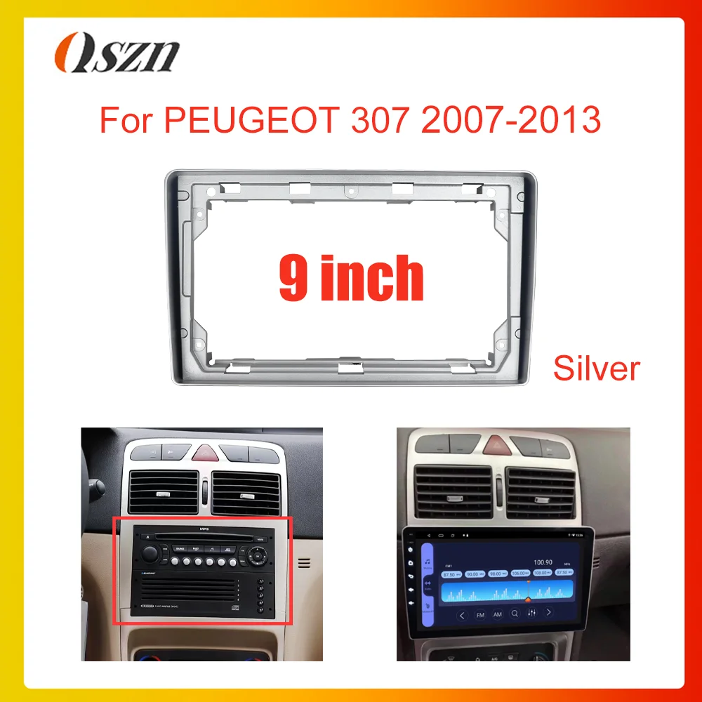

QSZN 9 Inch Car radio Frame Fascia For Peugeot 307 2004-2013 Power cable Panel Fitting Adaptor Dashboard Mount Kit 2 Din DVD
