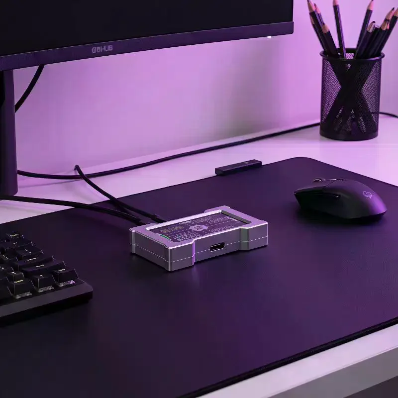 1Set HMLAB ZNEO Gaming USB Hub - 2-to-3 Port, 8K Hz, Independent Power, With Screen, Trendy For Gaming Ambience Desk Setup