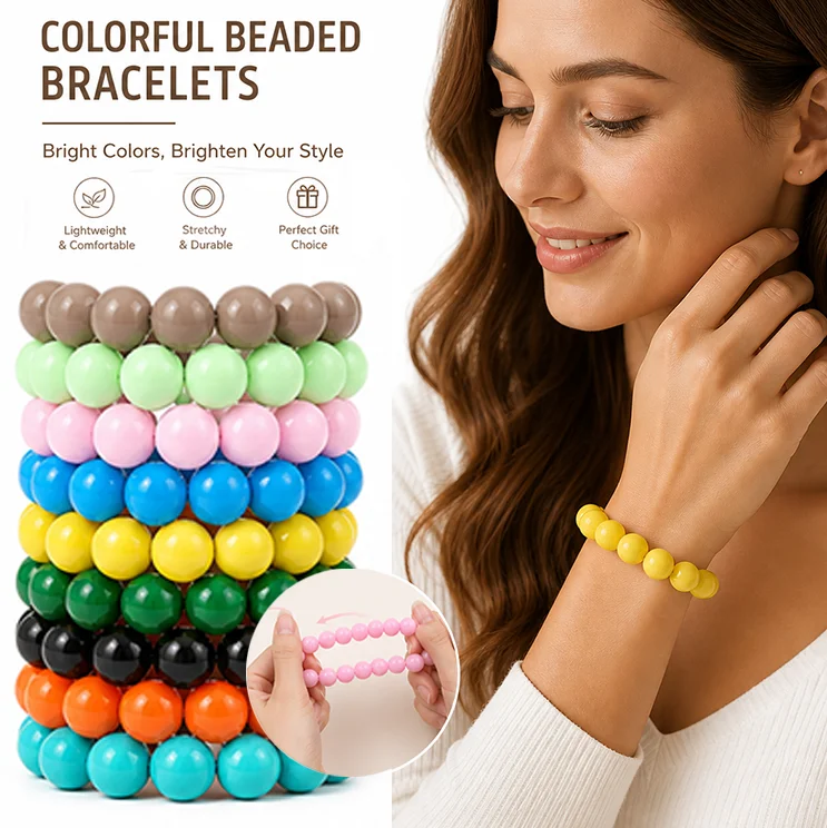 CARTER LISA 16mm Acrylic Beaded Bracelet for Women, Colorful Stretch Elastic Chunky Bubble Bracelets Cute Stackable Jewelry