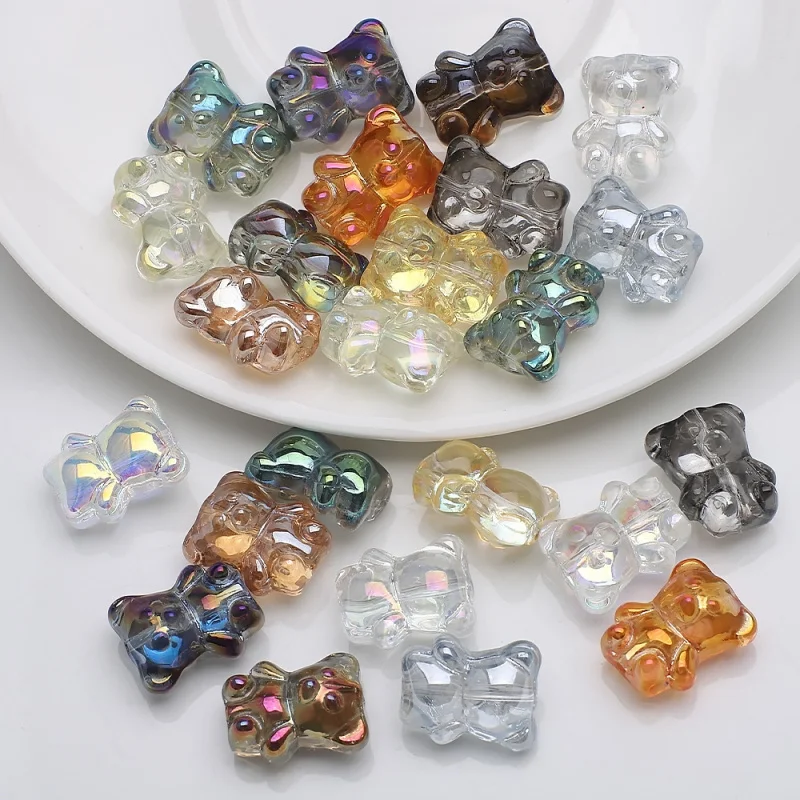 10PCS/LOT 12*14MM Medium Hole Three Dimensional Bear Crystal Pendant DIY Necklace Jewelry Color Pendant Accessories Material