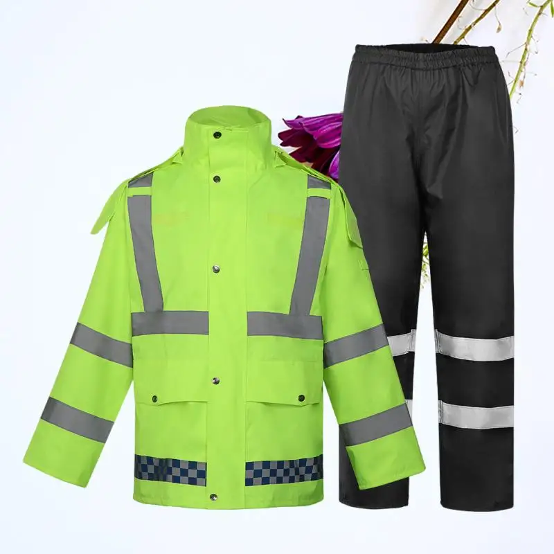 Split-style Raincoat Fluorescent Green Visible Reflective Thickened Outdoor Workers Clothing Riding Hiking Climbing Raincoat