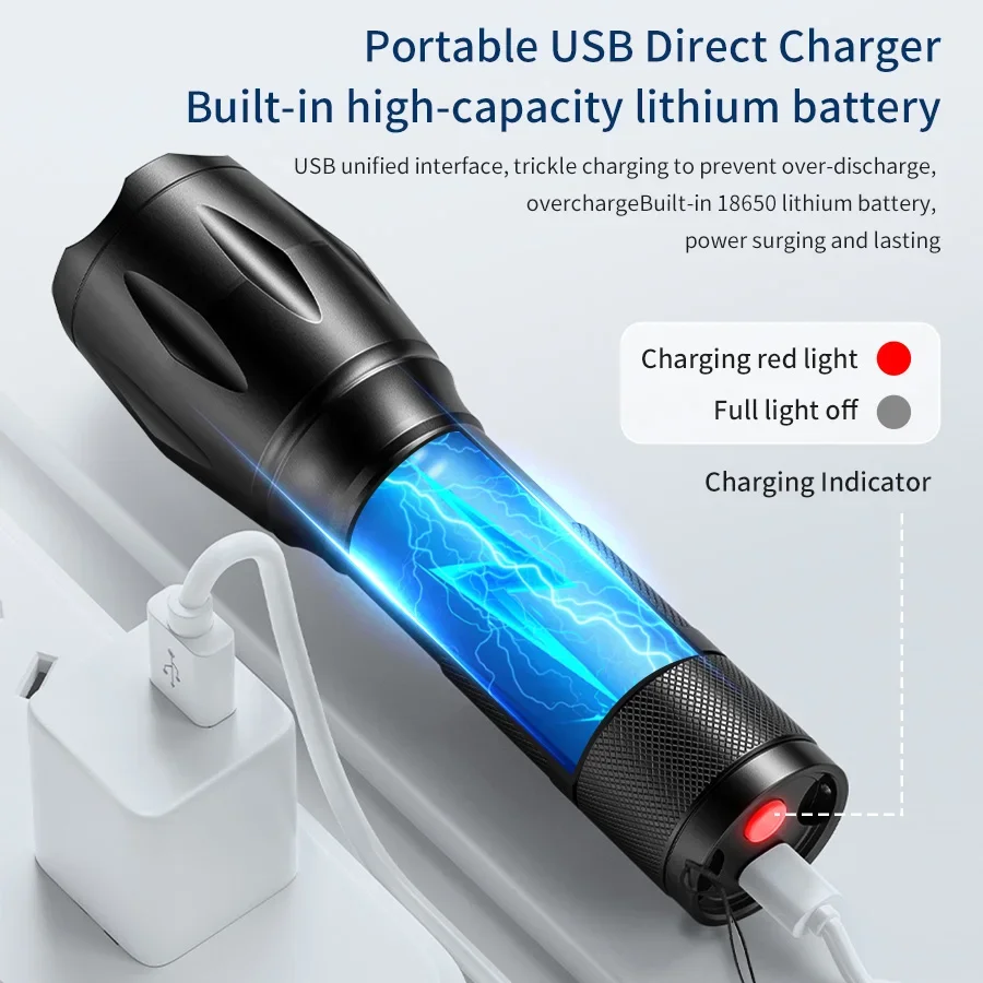 4 in 1 Multi-color LED Strong Light Flashlight Aluminum Alloy Zoom Flash Light Torch Rechargeable Outdoor Camping Lamp