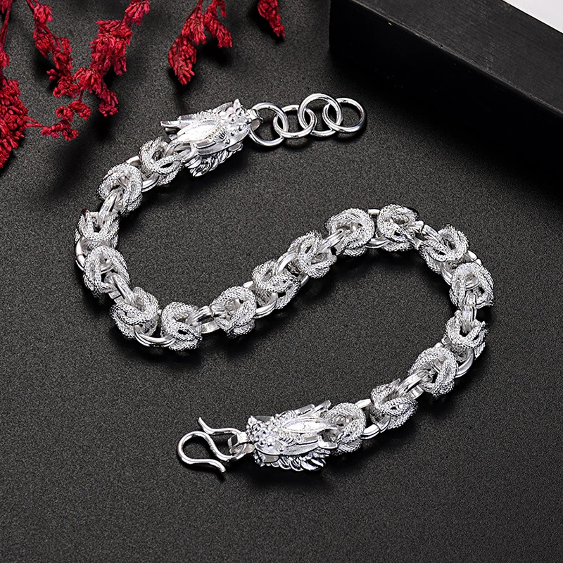 New in 925 Sterling Silver Geometry Loong Bracelet For Women Men Chain Fashion Luxury Jewelry Gift   GaaBou