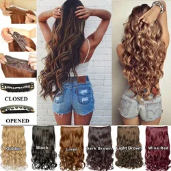 16 Inch Invisible Wire Hair Extensions 5 Clips In Natural Synthetic Long Wavy Hairpieces Black Dark Brown For Women Daily Party