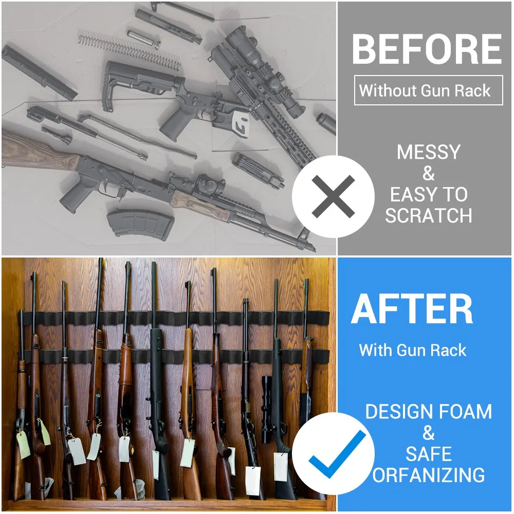 Rack de Espuma com Tira, Suporte Universal para Barril Rifle, Armário de parede, Mount Holder, Organizador para Arma, 3 Slots, 5 Slots