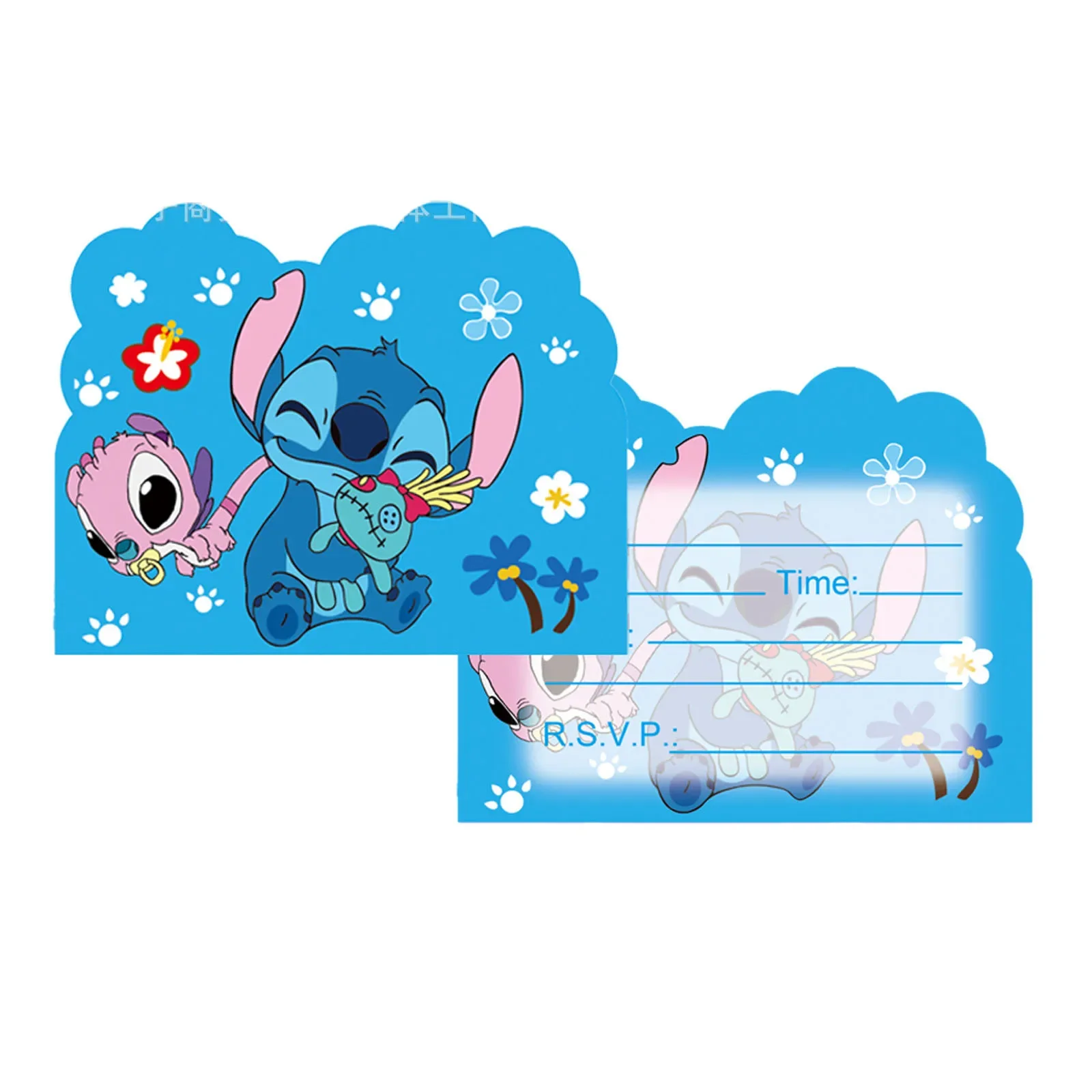 Disney-Stitch Invitation Cards Theme, Pink Angel, Birthday Party Decoration, Kids Favors, Baby Shower Supplies, Presentes, 10pcs