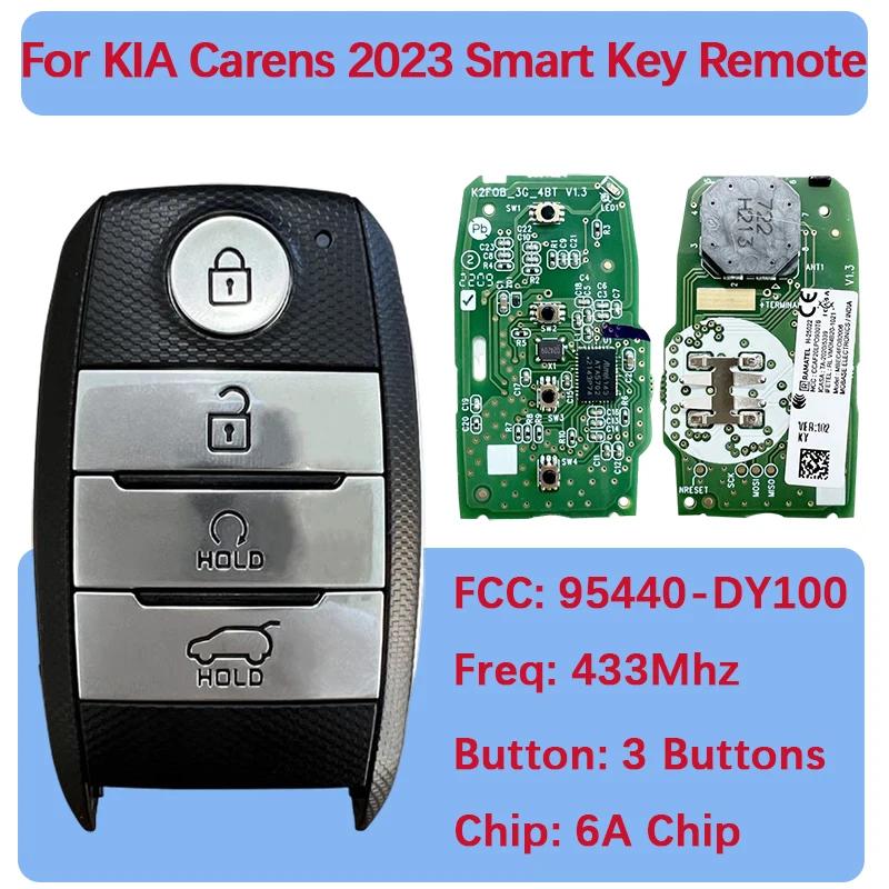 

CN051170 Оригинальный 4 кнопки Smart Keyless Go Fob 6A чип 434 МГц SYEC3FOB2003 P/N 95440-DY100 для KIA Carens 2023