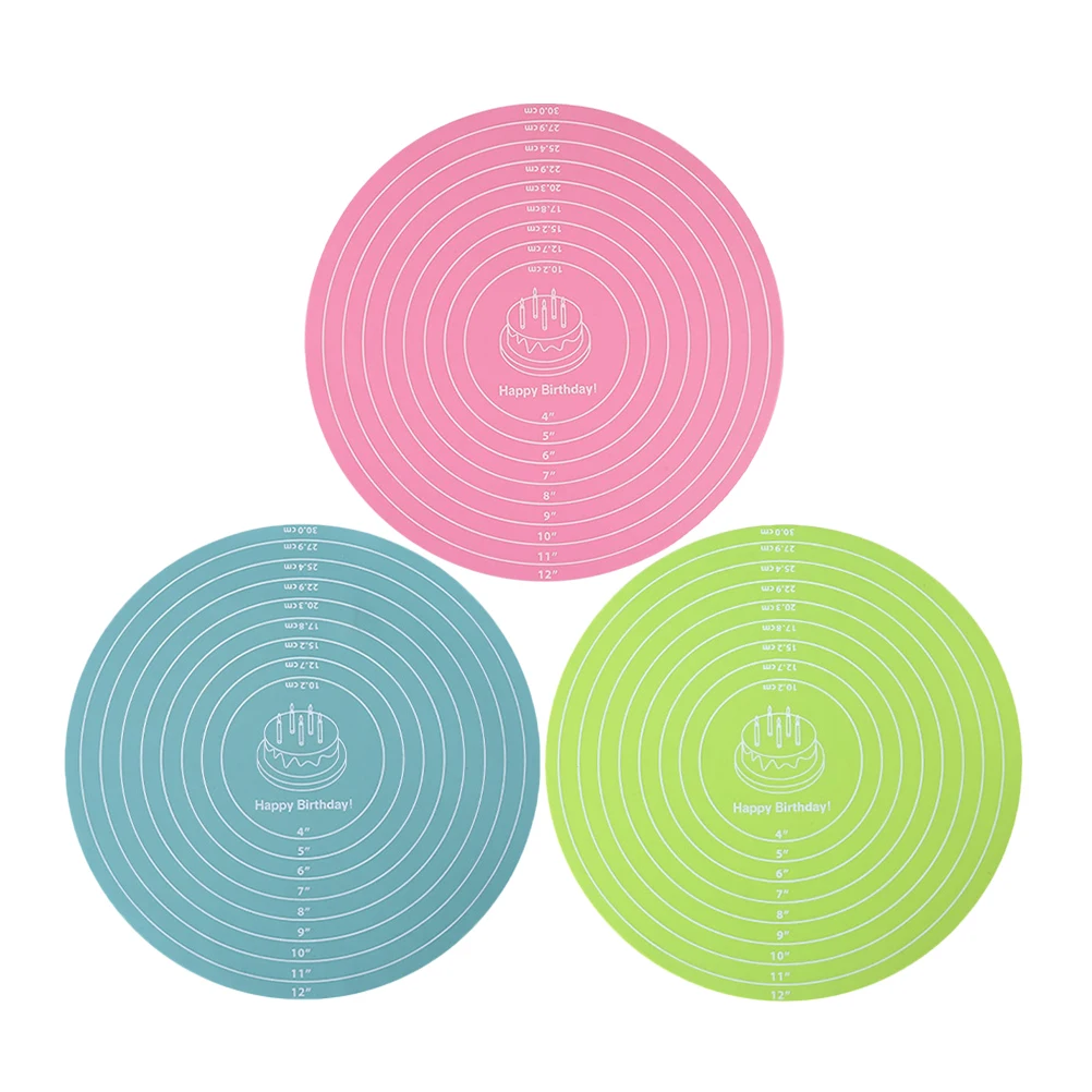 

3pcs Cake Turntable Cake Dough Silicone Mat Rolling Pastry Pad with Silicone Baking Mat With Measurement Measurement Baking