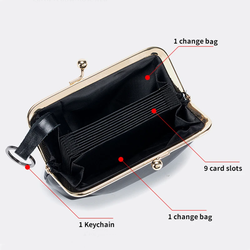 محفظة جلدية صغيرة للنساء ، حامل بطاقة ، زر قبلة ، المفاجئة ، محفظة عملة ، محفظة ، قصيرة ، الجهاز ، الهوية ، بطاقة الائتمان ، حقيبة فاخرة