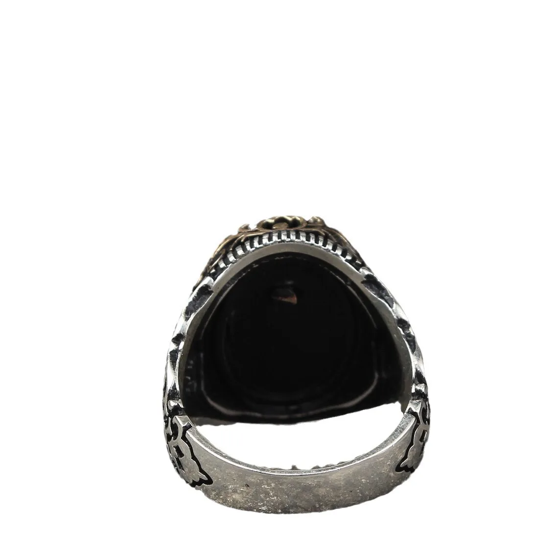 Fashion light luxury inlaid black zircon retro ring two-color men\'s jewelry wholesale