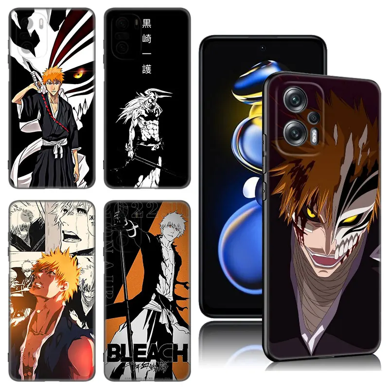 Anime Bleach ichigo Kurosaki Phone Case For Xiaomi POCO X3 X4 NFC F5 M2 M3 M4 M6 X5 Pro F3 F4 GT 5G C31 C55 M5S Black Cover