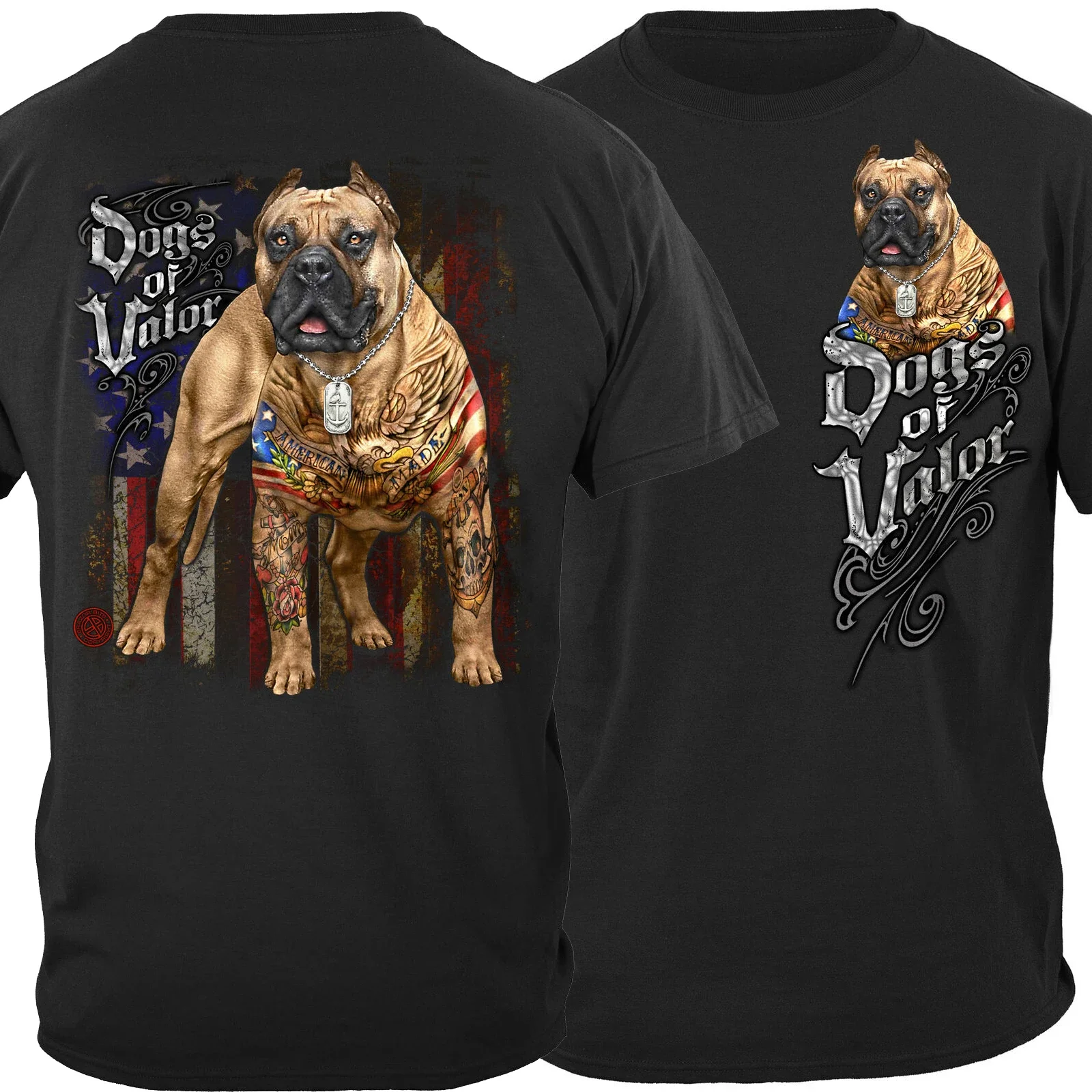 Camiseta Pit Bull com bandeira dos EUA de cães de Valor feitos americanos. Camisetas casuais de manga curta 100% algodão tamanho superior solto S-3XL