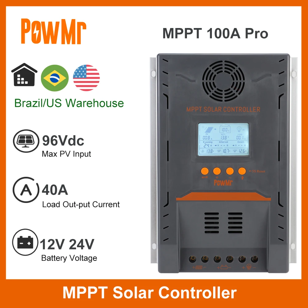 MPPT 100A Solar Controller Max Input 96V and LCD Display 12/24VDC Battery Charger with 0 Layer Pricnciple Operating System