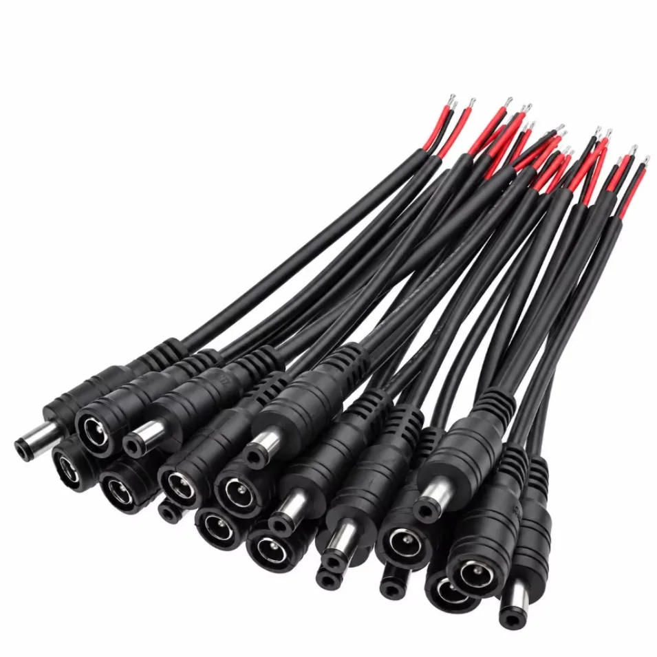 5 Pcs DC Power Connector Pigtail Barrel Plug Cable 2.1mm X 5.5mm Male Female 15CM Wire For Power Supply Adapter LED Strip