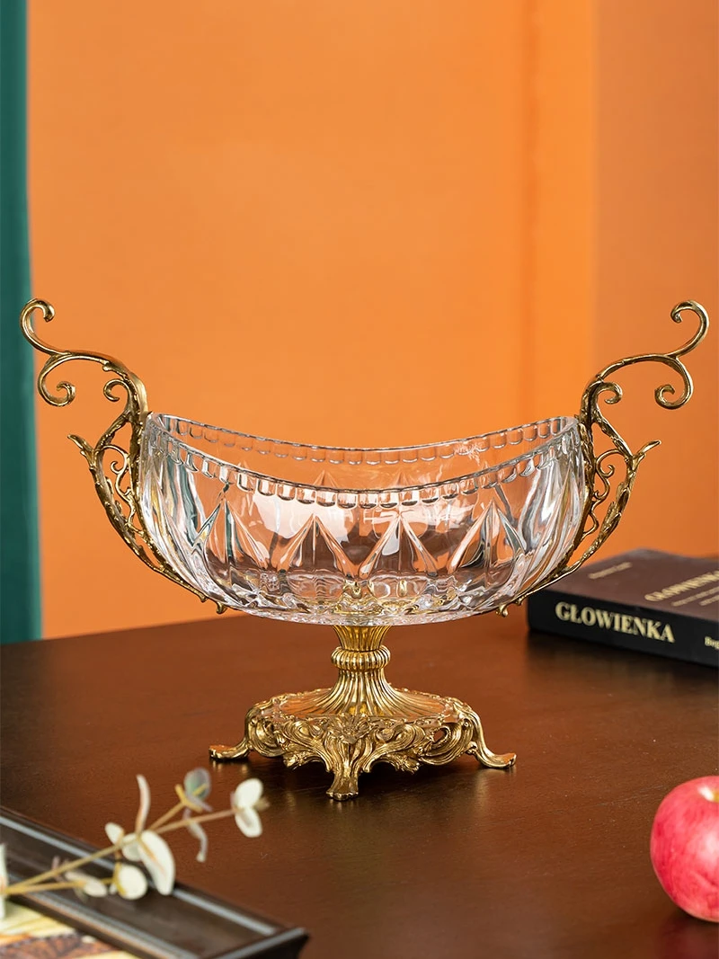 Living room coffee table, fruit plate, European crystal glass, copper inlay, all-copper light luxury fruit bowl