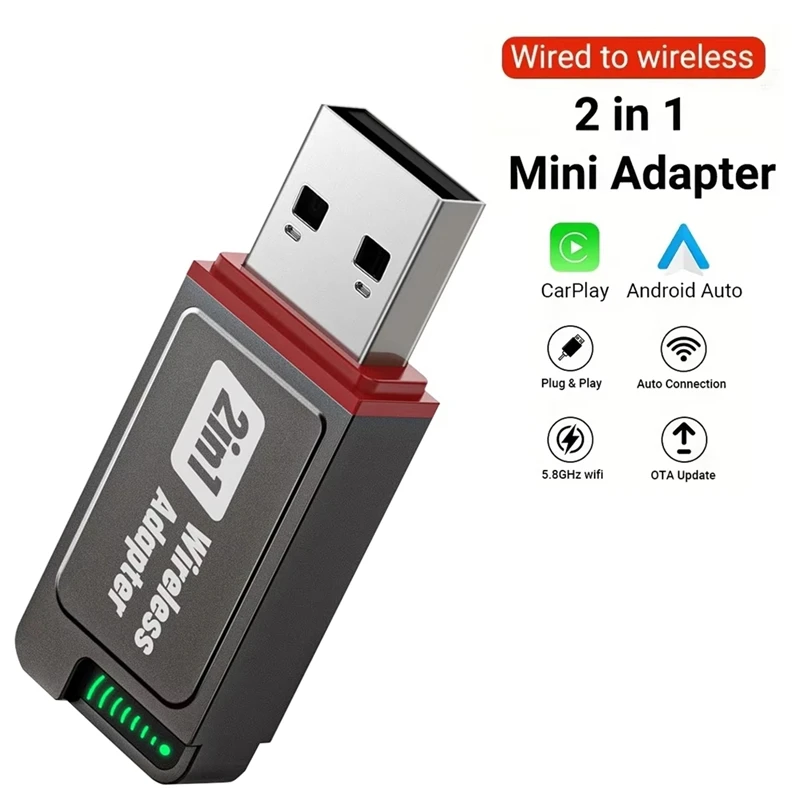Super Sale 2-in-1 Wireless CarPlay Adapter Convert Wired CarPlay to Wireless Support CarPlay Android Auto Plug and Play A