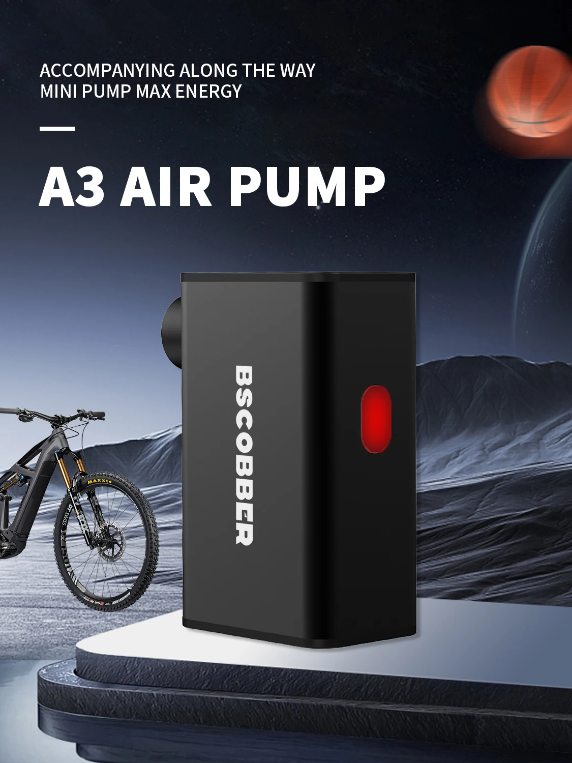 BSCOBBER Fahrrad-Zubehör Elektrische Tragbare Luftpumpe Reifenfüller Notfall-Lampe 100PSI MTB Rennrad Powerbank – Detail 1