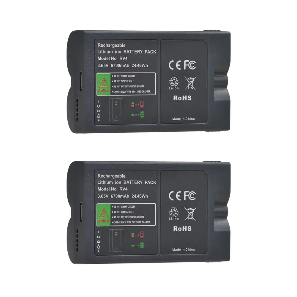 2Pcs 6700mAh Built-in USB RV4 Battery + Charger for Ring Video Doorbell 2, Spotlight Cam, Stick Up Camera and Door View Cam