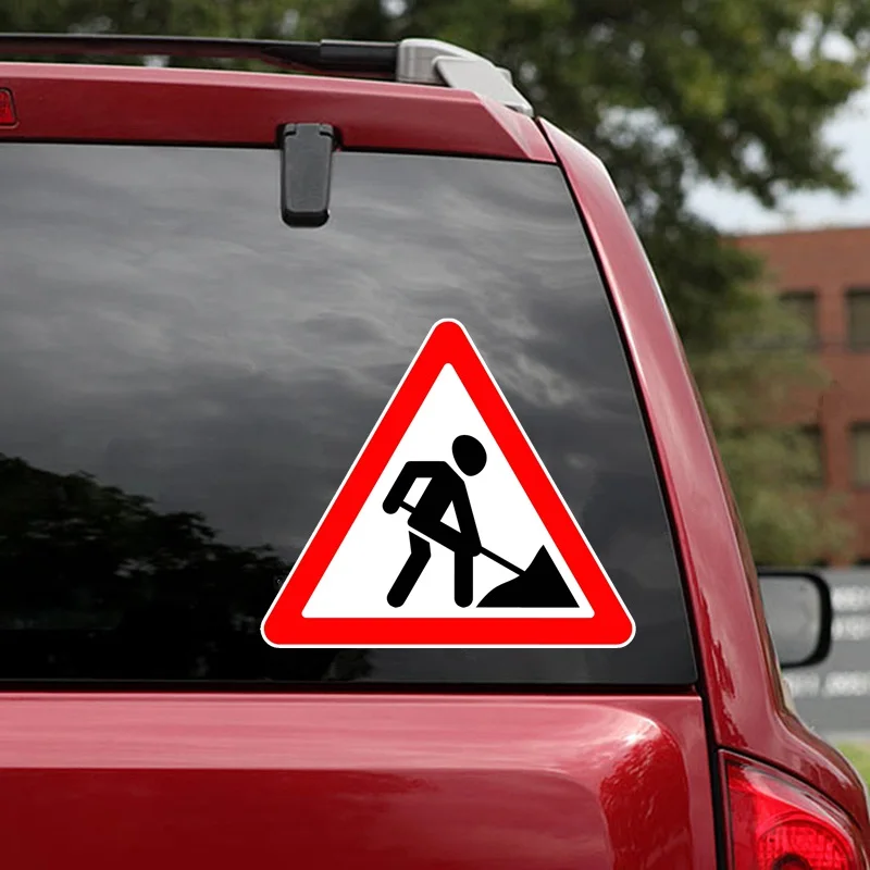 Kcs017 13x14.7cm Road Works Sign Repair Work Car Sticker Pvc Coloful Decals Motorcycle Accessories Sticker
