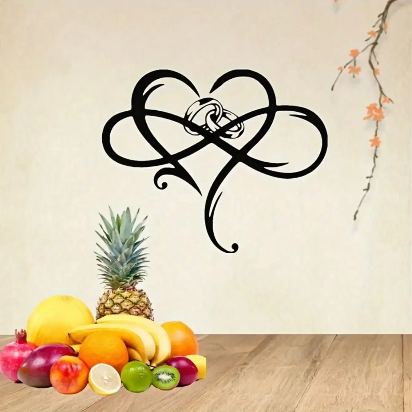 Черное металлическое настенное искусство в форме кольца любви — идеально подходит для парных комнат, спальни, кафе и свадебного декора