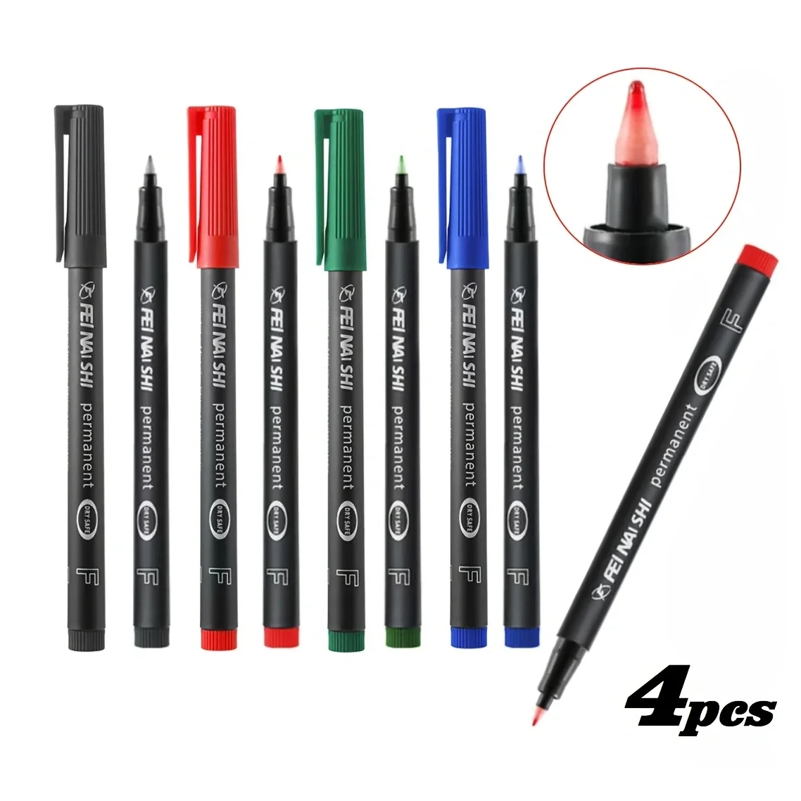 4Colors Fine Tip Permanent Marker Pens – Bright Colors (Black, Blue, Red, Green) for DIY Painting, Drawing, and Design