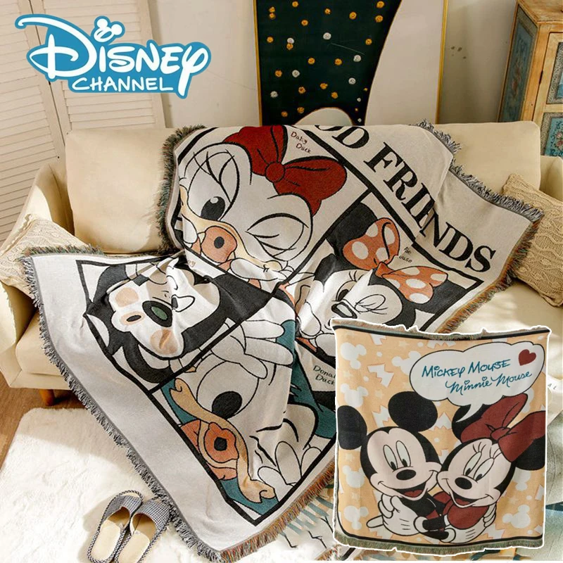 

Disney Mickey Mouse Blanket Dustproof Sofa Cover Cartoon Nap Air Conditioning Blankets Tassels Sofa Towel Home Living Room Decor