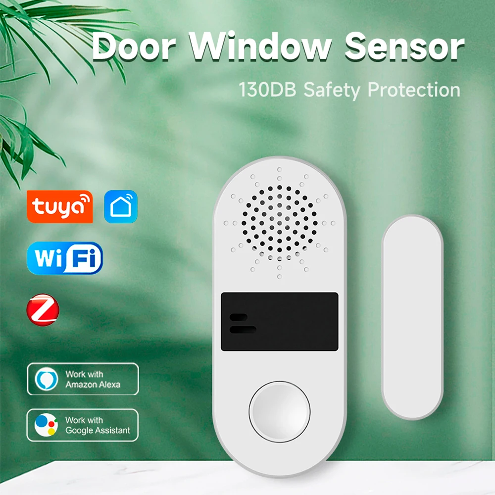 Sensor de puerta Tuya ZigBee con WiFi, alarma de sonido y luz, 130dB, Sensor de ventanas, aplicación de hogar inteligente, Control remoto, asistente de hogar