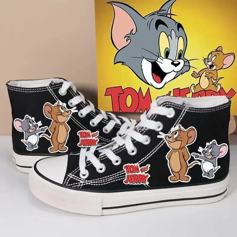 

real photo 2025 new Tom and Jerry cat and mouse man's white Canvas shoes Design Casual drop shipping black women's skate shoes