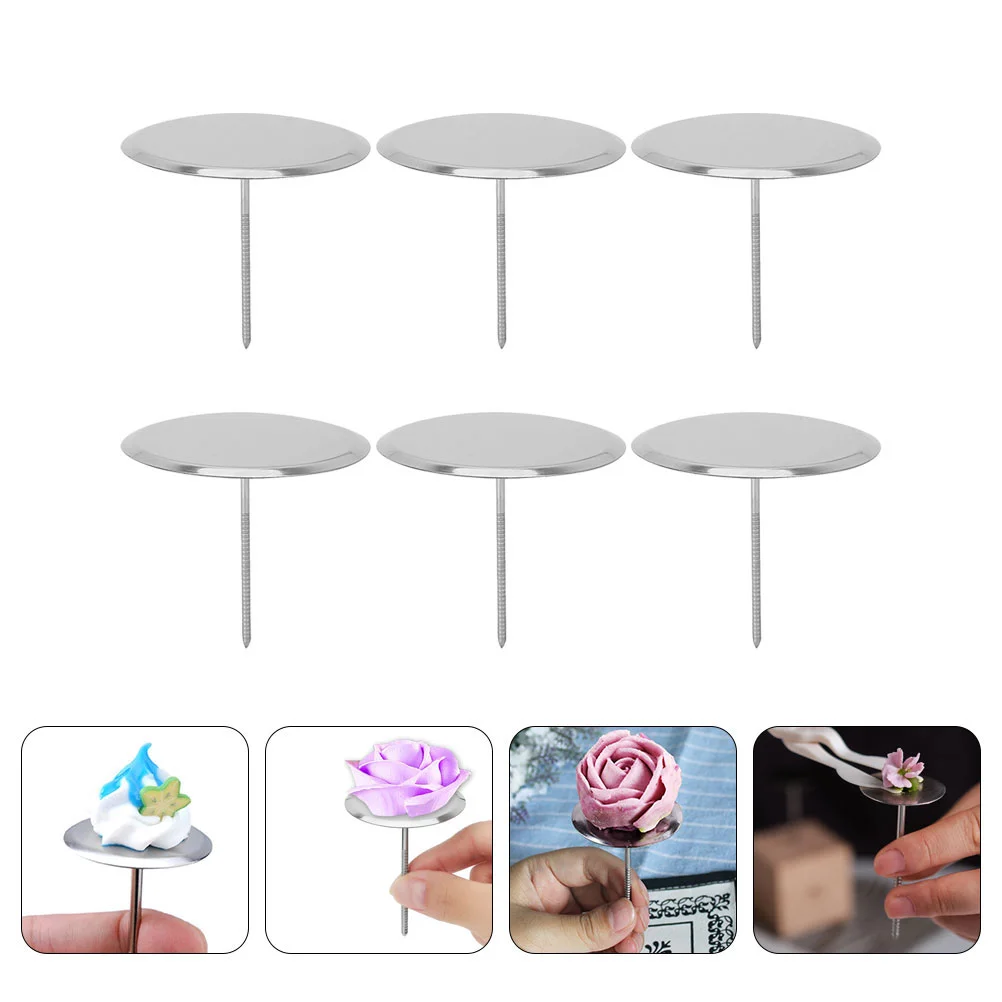 6 Pcs Stainless Steel Mounting Nails Cake Flower Sculpting Tool Decorations Baking Tools Piles Large Pastry for Roses