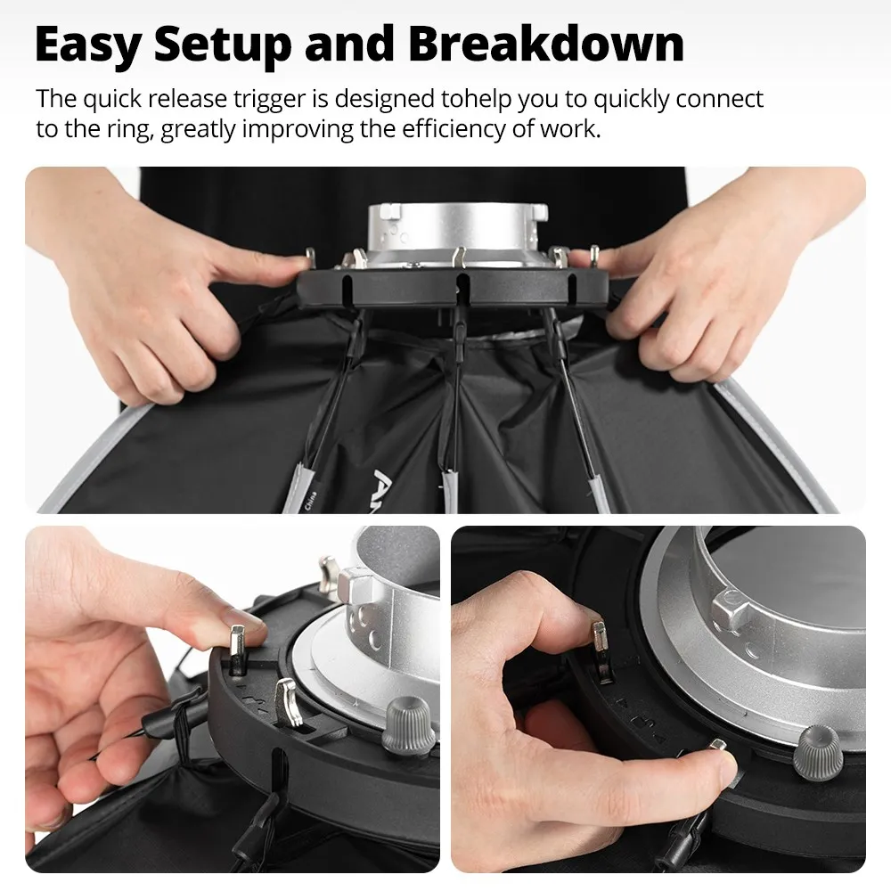 AMBITFUL PS45 SE 45 cm mini Softbox ottagonale con montaggio Bowens a sgancio rapido + SoftBox esterno con griglia a nido d'ape per flash LED SL60II