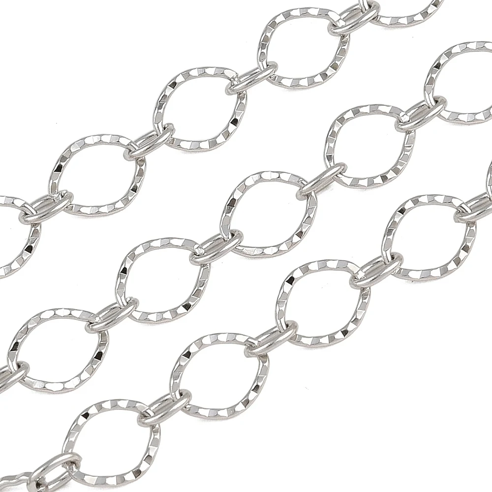 1 Roll 5M Silver Stainless Steel Link Chains Oval Hammered Cable Chain Bulk Flat Faceted  Soldered with Spool for Jewelry Making