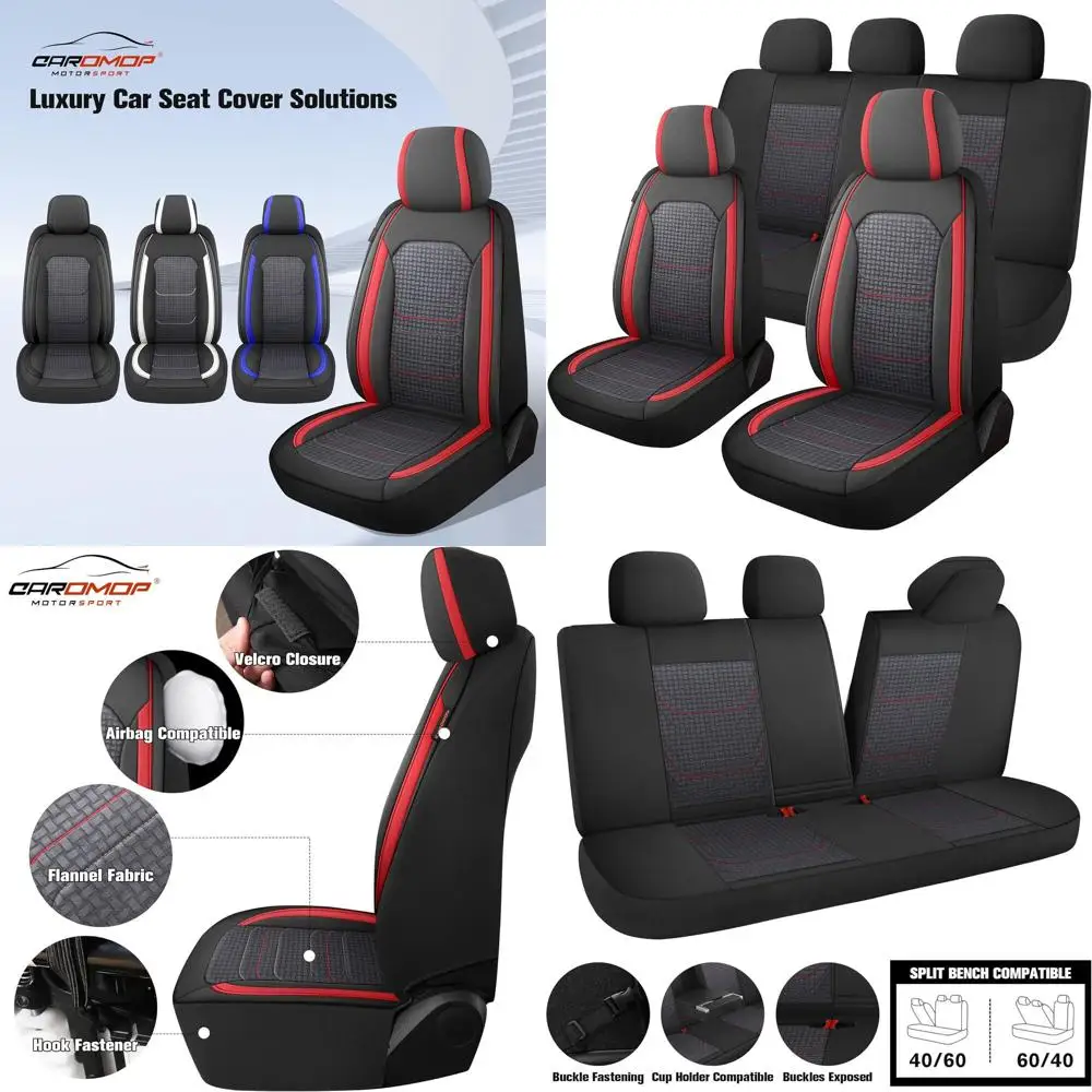 

Universal Fit Car Seat Covers - Premium PU Leather & Flannel, 5-Seat, Suitable for Sedan, Truck, SUV (Black/Red)