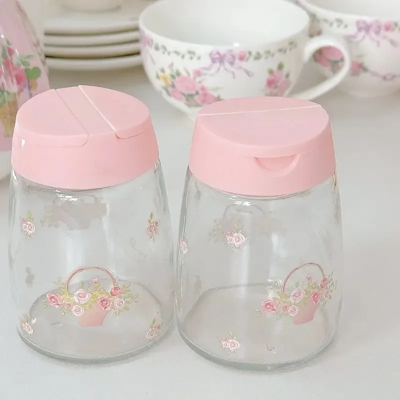 

Original Printed Mini Seasoning Jar Pink Storage Jar Home Kitchen Decoration
