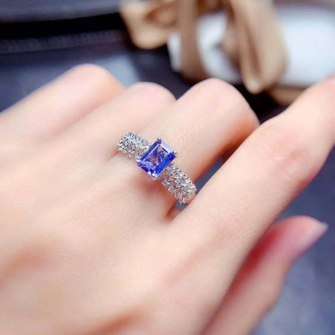 

High Quality 100% Natural Real Tanzanite luxury Ring ring Free shipping gemstone 925 sterling silver Fine jewelry