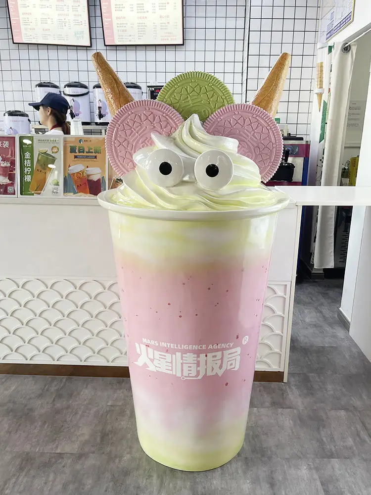 التخصيص الإبداعي سعر المصنع الألياف الزجاجية كوب الشاي بالحليب تمثال النحت متجر الحلوى الديكور في الهواء الطلق #5