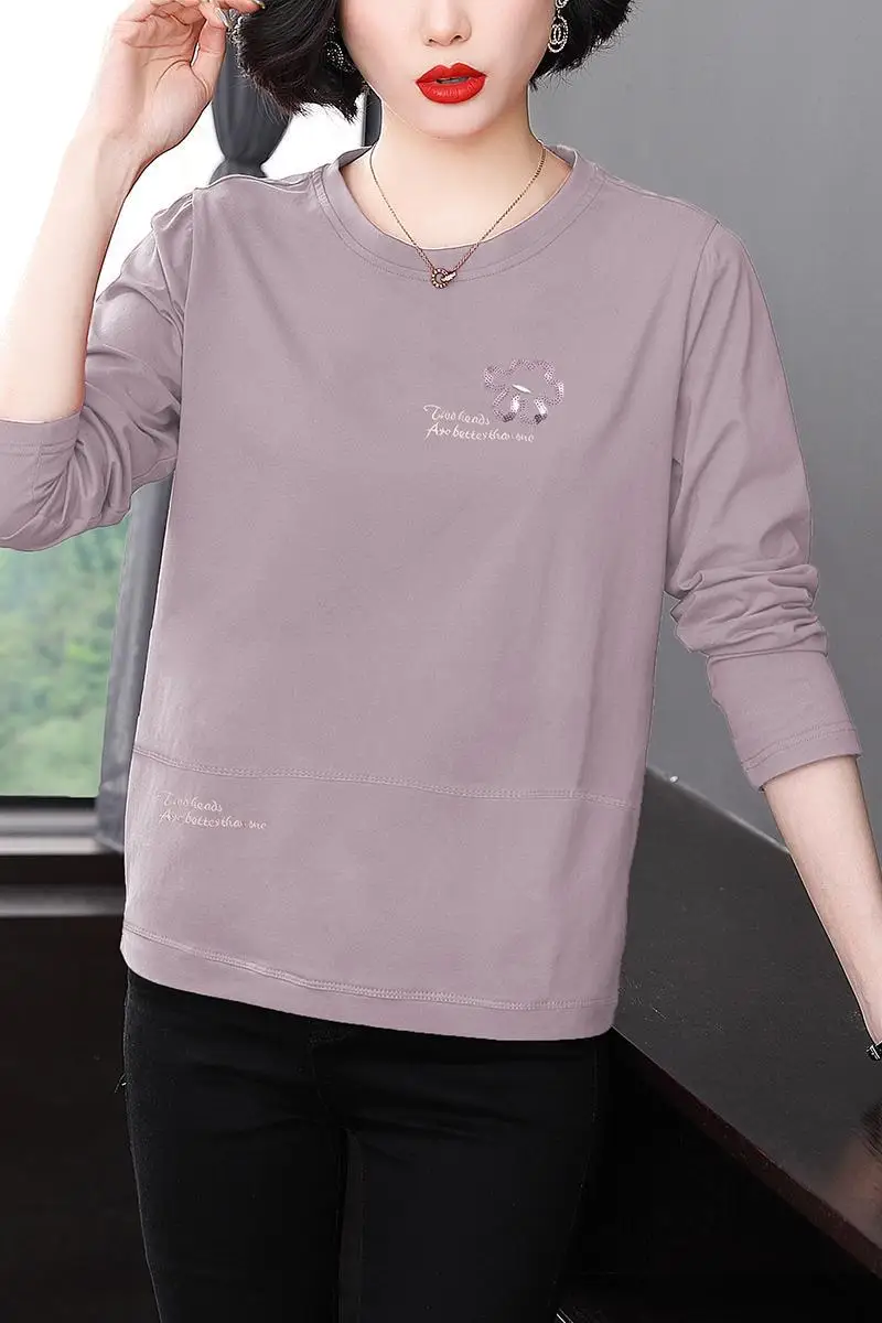 

Новинка весны и осени 2025 года, женская футболка с круглым вырезом и длинными рукавами, пуловер, топ