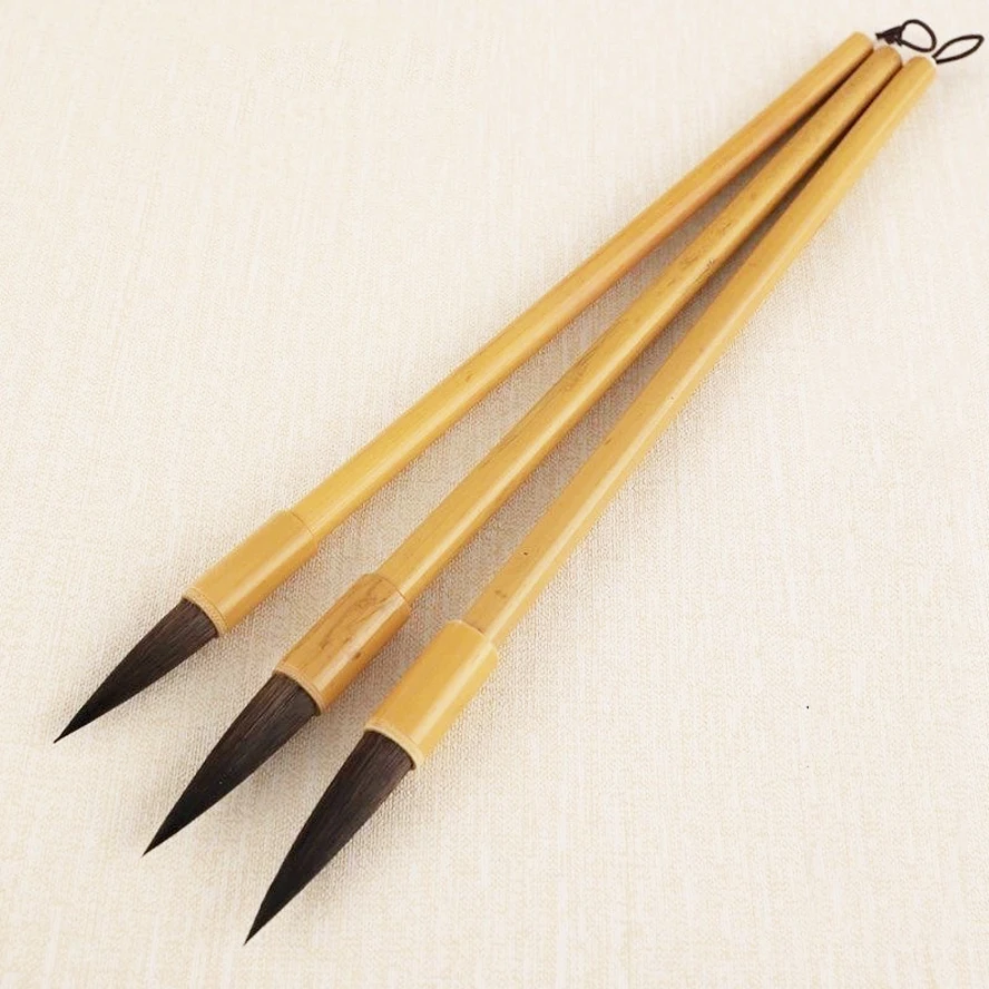 3-Piece Chinese Calligraphy Brush Set for Beginners Rat Whisker Sumi-e Ink Painting Writing Brushes with Bamboo Case Tutorial