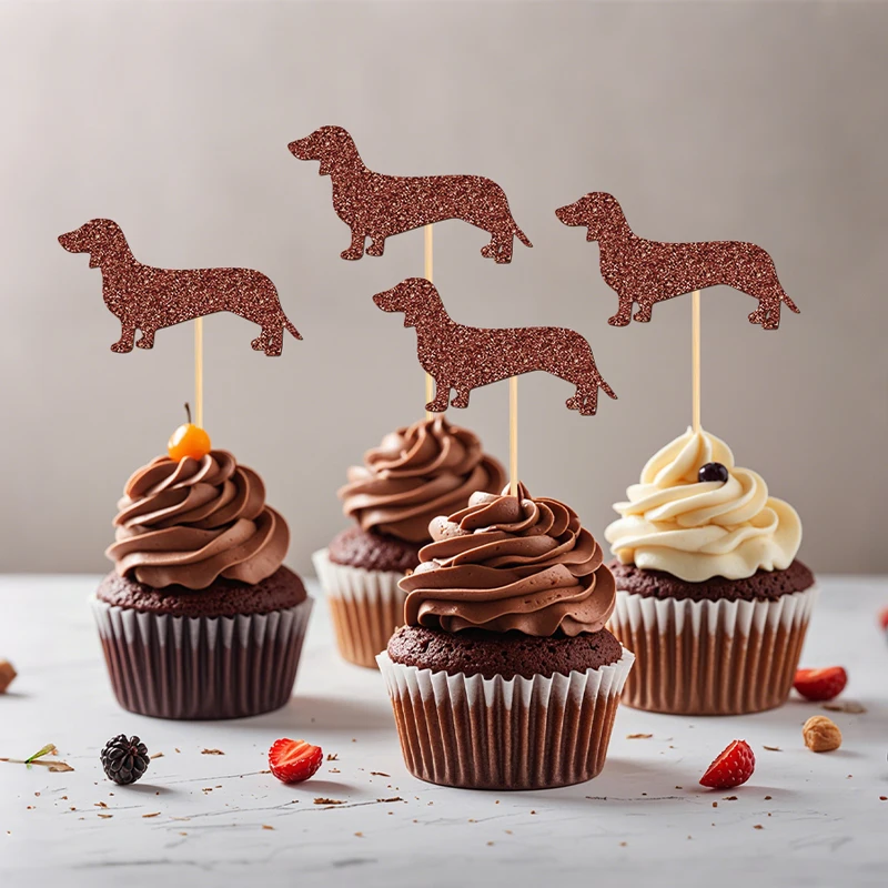 YOMDID 24 Stück Dackel-Kuchenaufsätze, Welpen-Cupcake-Topper, Hunde-Geburtstags-Cupcake-Picks, Dackel-Haustier-Themen-Kuchendekorationen