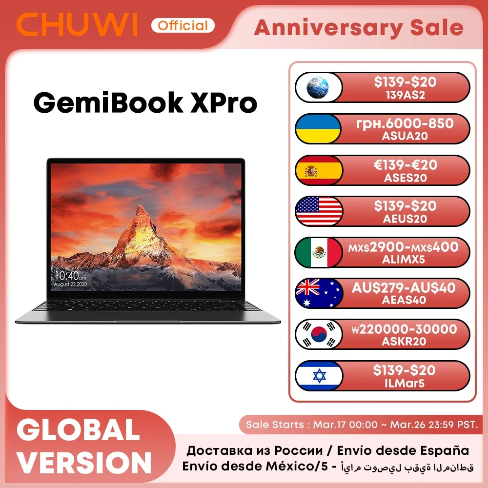 CHUWI-Ordinateur portable GemiPleXPro, ordinateur portable avec ventilateur de refroidissement, écran UHD 14 pouces, 8 Go de RAM, 256 Go de SSD, Intel Celeron N100, Windows 11