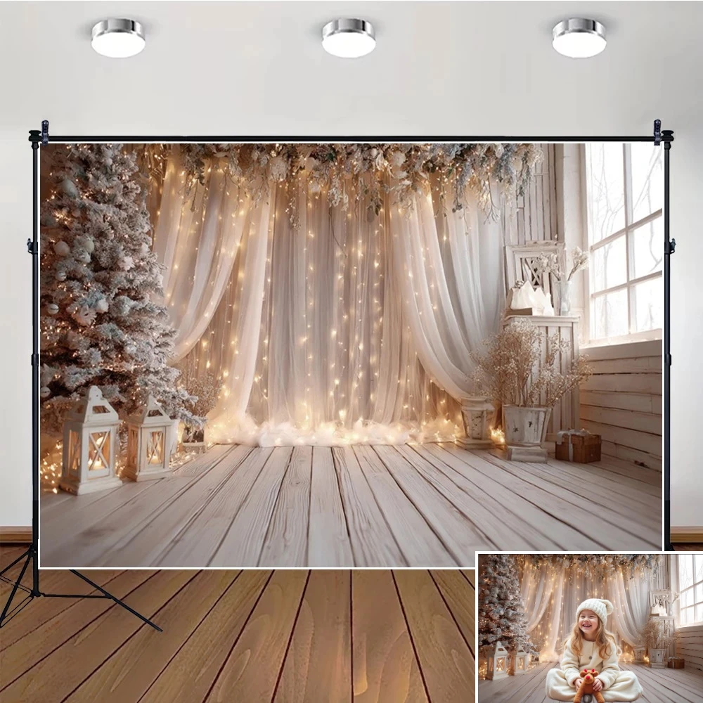 

MOON.QG Wooden Plank Glitter Christmas Curtain Decorations Photography Background Backdrop Wallpaper Child Accessories Poster