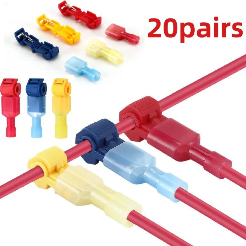 20 Paar T-Tap-Drahtverbinder, 22–10 AWG, elektrisch isolierte Spatenklemmen mit Schnellverbinder für einfache Kabelverbindungen
