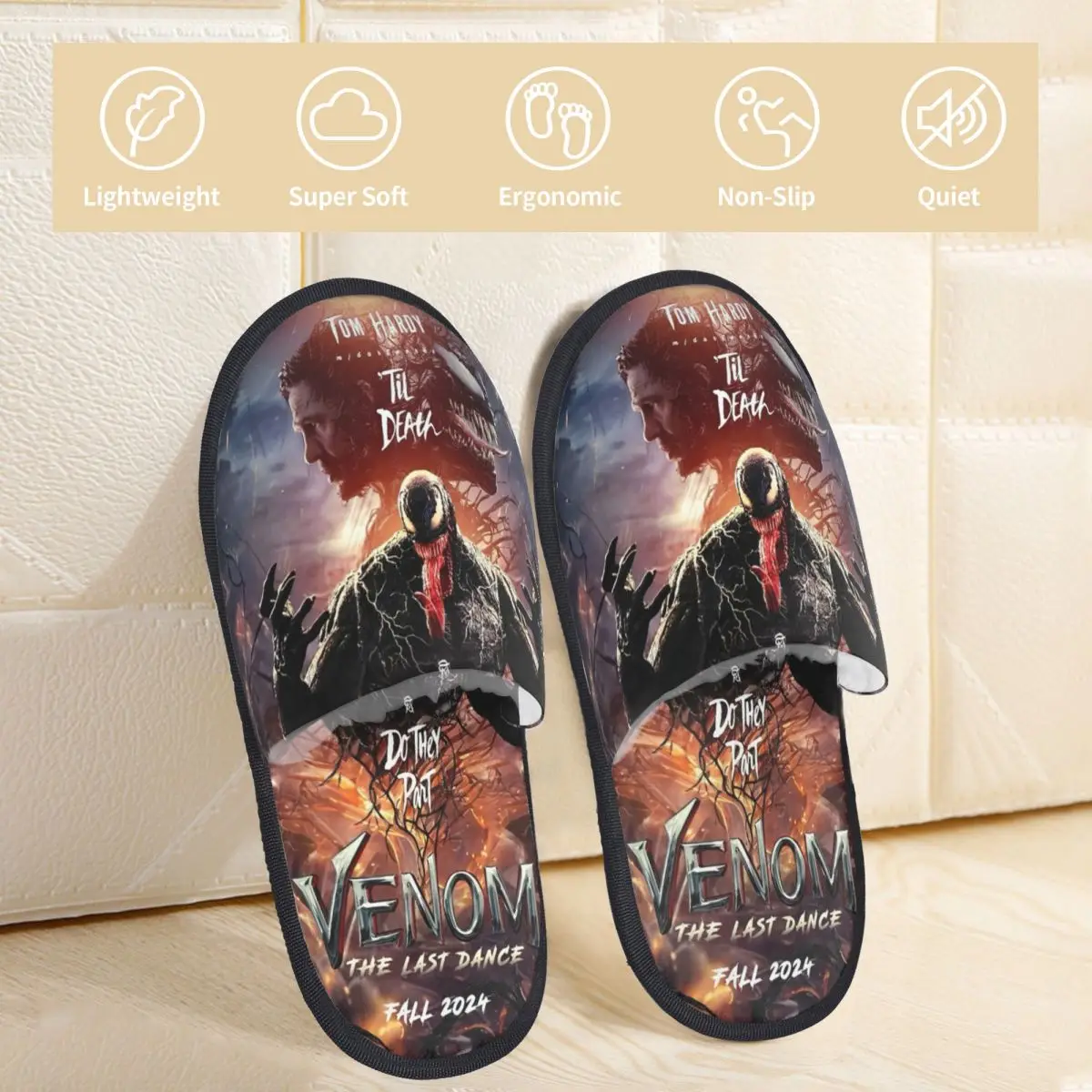 2024 Venom The Last Dance Movie House Cotton Slippers Bedroom Cozy Household Fur Slippers Slides Anti-skid