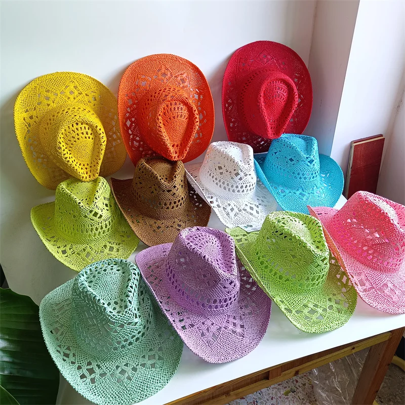 Simple style  2026 Straw Hat 11 Colors Shell Women Men Western Cowboy Hats Wooden Beads Hollow Out Sun Hat Holiday Cap