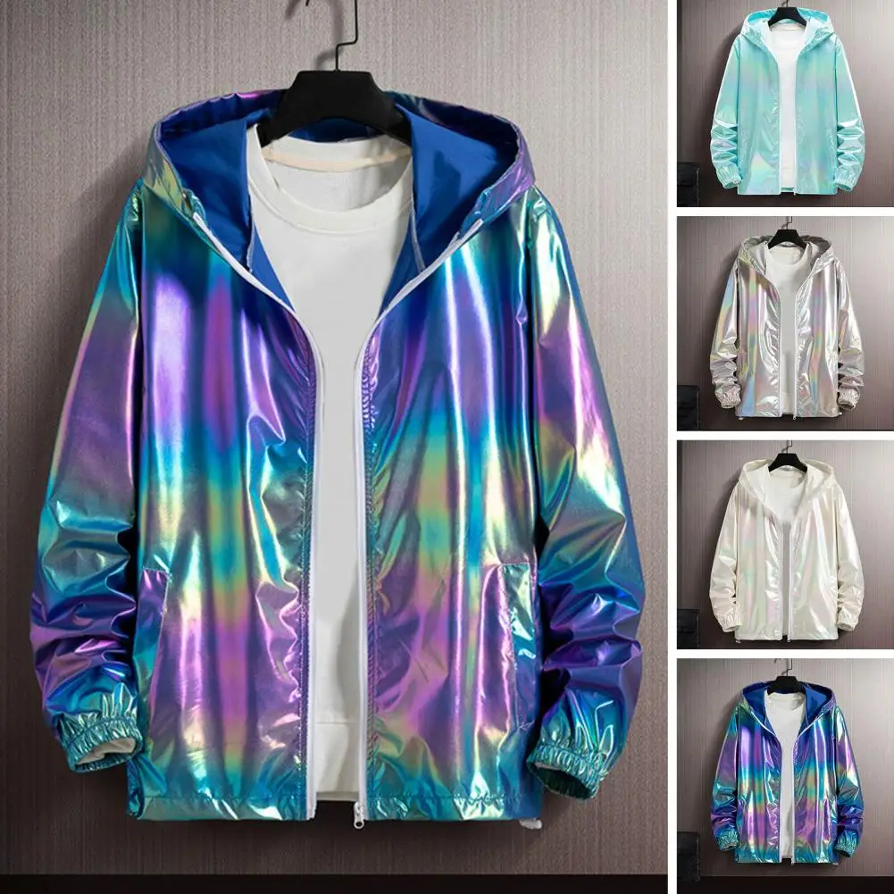 

Sun Protection Clothing Men's Bright Colorful Sunscreen Jacket with Hood Zipper Placket Long Sleeve Streetwear Coat for Spring