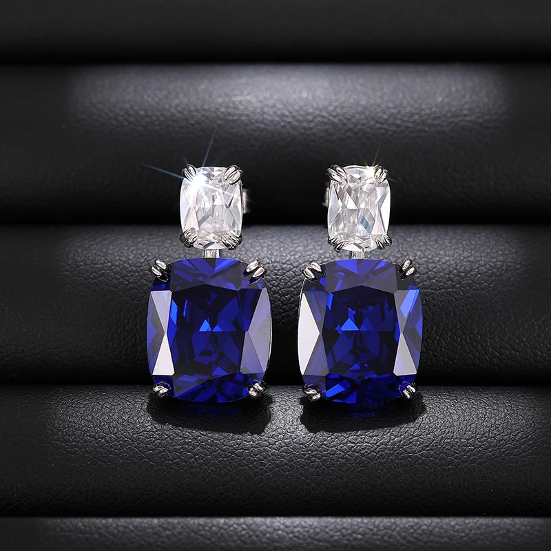 Huitan-pendientes colgantes de Plata de Ley 925 con corte de cojín azul para mujer, dijes, joyería de lujo para boda, accesorios para Swanking