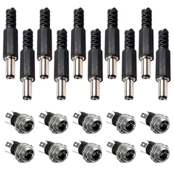 10Pairs DC Power Supply Jack Socket Female Panel Mount Connector 3-Pin 5.5 x 2.1mm with 5.5mm x 2.1mm DIY Male DC Power Plug