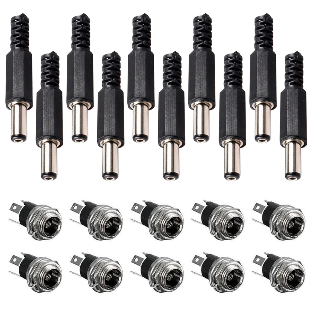 10 par gniazd zasilania DC żeńskie złącze do montażu panelowego 3-pinowe 5,5 x 2,1 mm z 5,5 mm x 2,1 mm DIY męska wtyczka zasilania DC