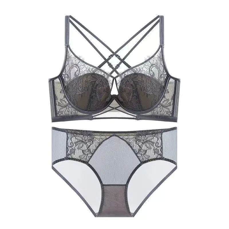 หน้าอกใหญ่ปรากฏขนาดเล็กผู้หญิง Bra ชุดสบาย Breathable Soft สุภาพสตรีชุดชั้นใน Hollow Out Lace ดอกไม้ด้านข้างชุดชั้นในสตรี