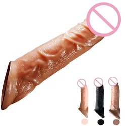 21cm 8.27inch Vibrating Penis Extension Sleeve Extender Enlargement Delay Ejaculation Cock Cover Dick Condom Men Sex Toy