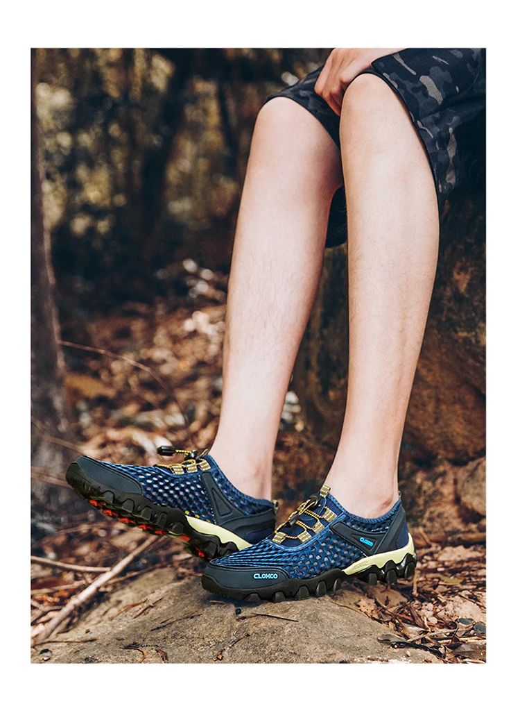 CLOHOO Mesh Shoes Thick Rubber Sole Handmade Cold Glue Casual Outdoor Sports Men's Shoes Breathable Comfortable Summer Sandals